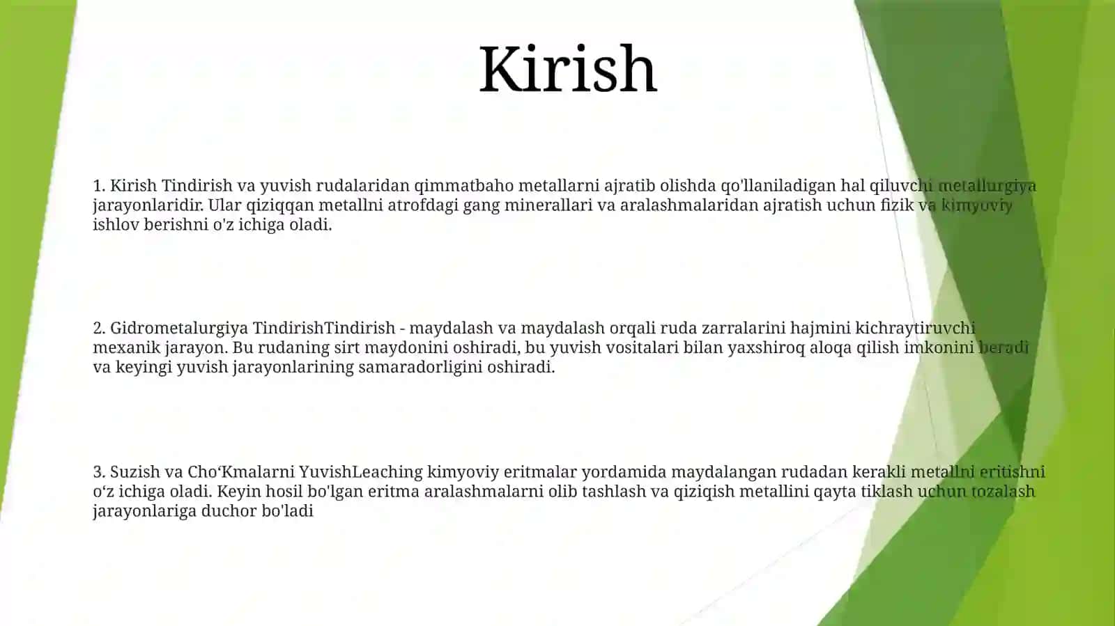 Gidrometalurgiyada Tindirish Va Suzish Va ChoʻKmalarni Yuvish 2
