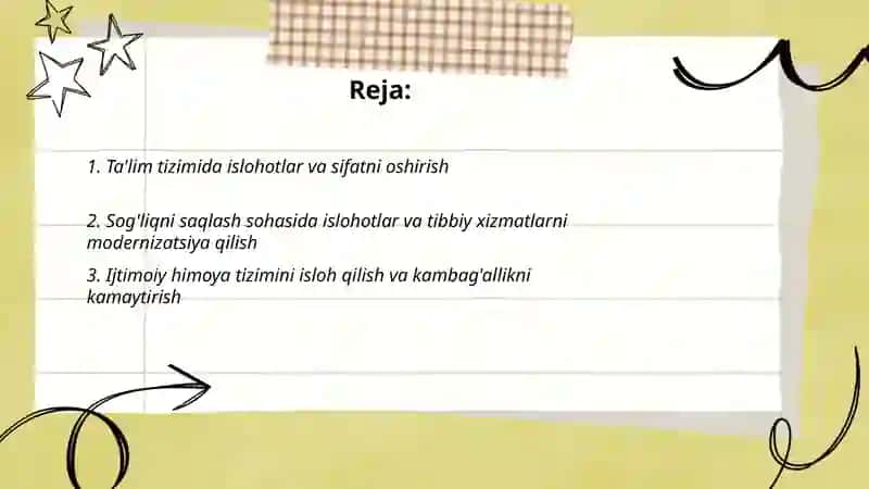 Ijtimoiy sohadagi islohotlar 2