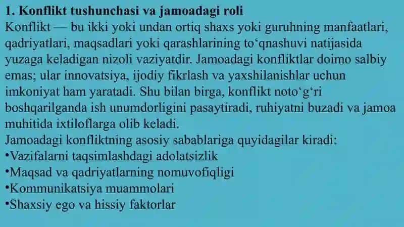 Jamoadagi konfliktni boshqarish tartibi 2