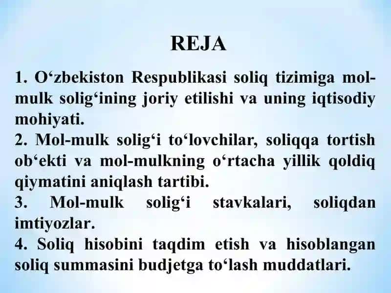 YURIDIK SHAXSLARNING MOL-MULKIGA SOLINADIGAN SOLIQ 2