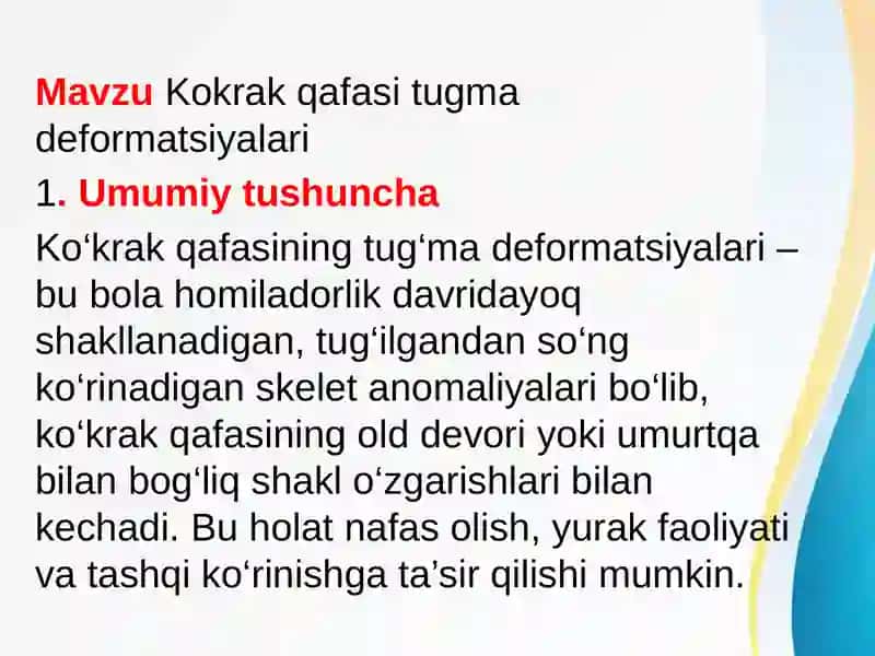 Ko‘krak qafasining tug‘ma deformatsiyalari 2