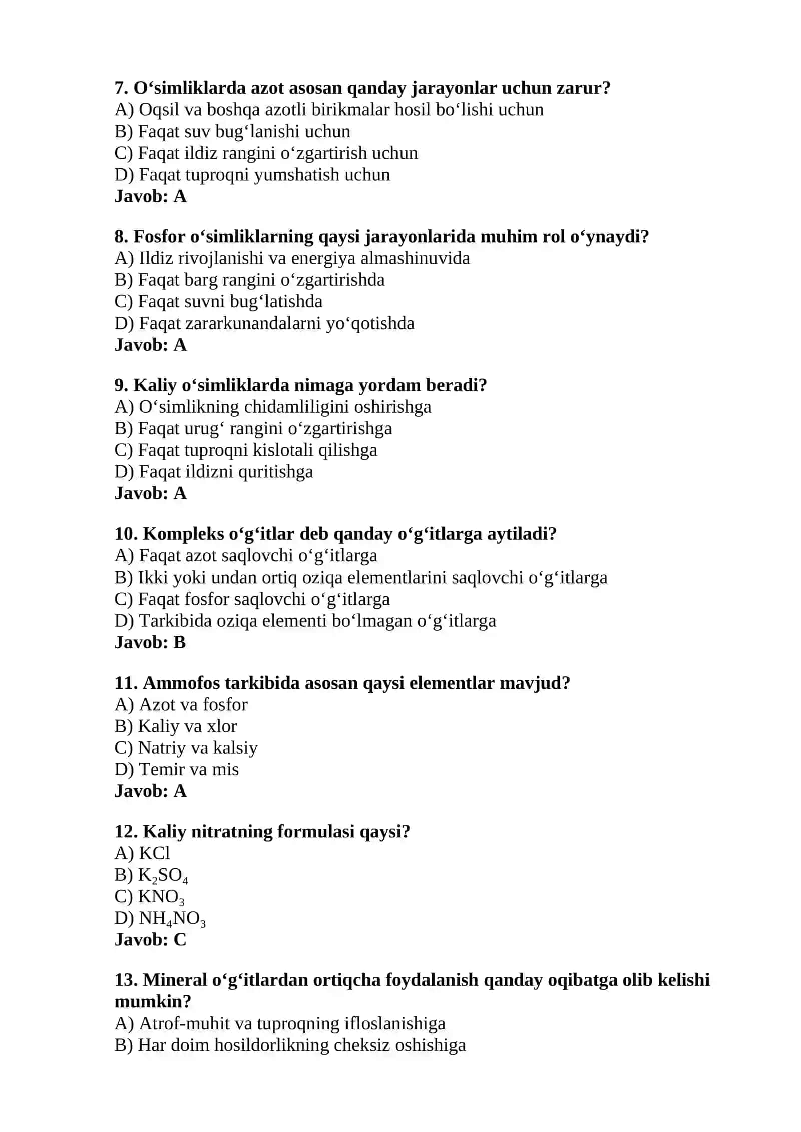 “Mineral o‘g‘itlar” mavzusidan 15 ta test 2