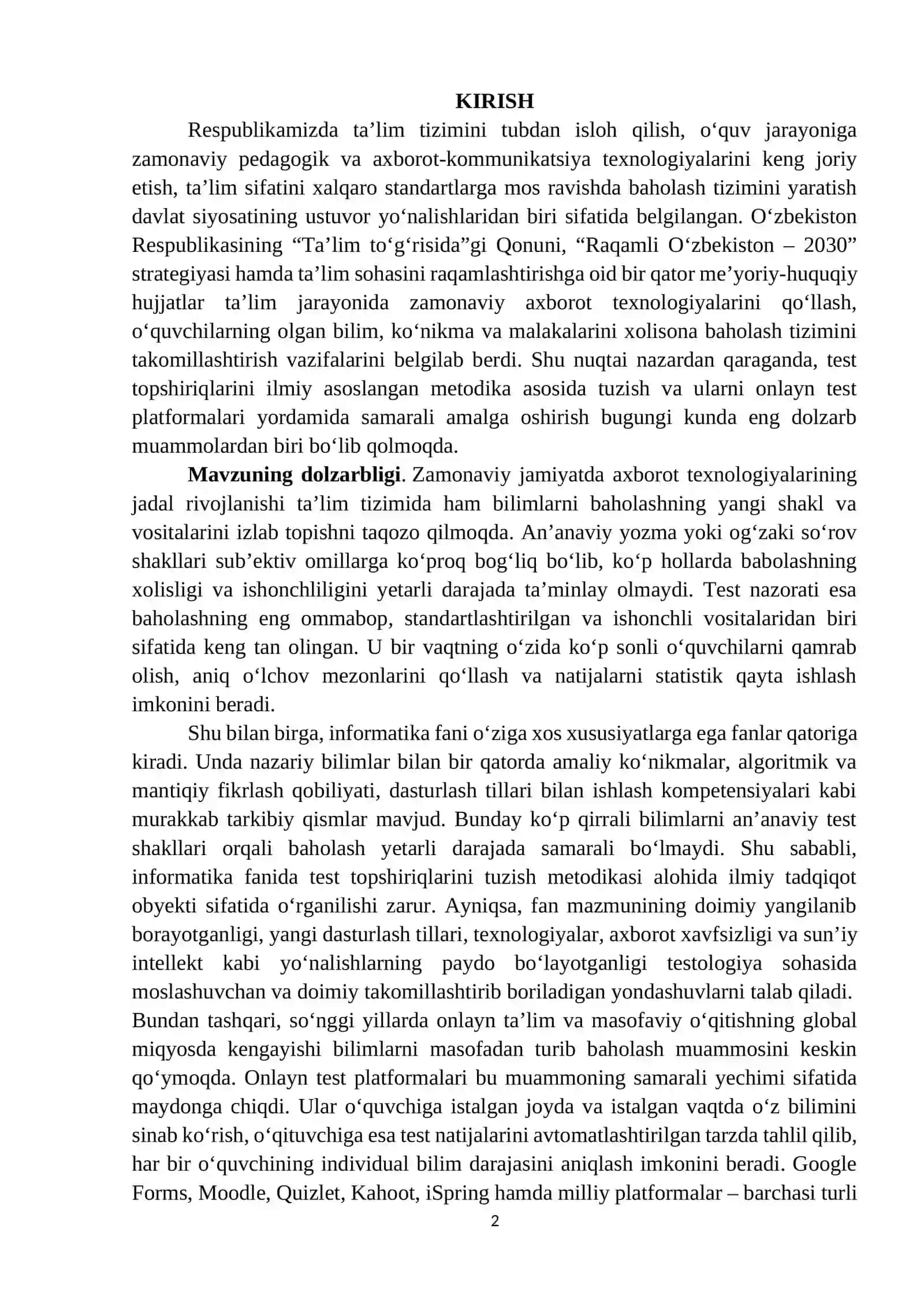 Informatika fanida test topshiriqlarini tuzish metodikasi 2