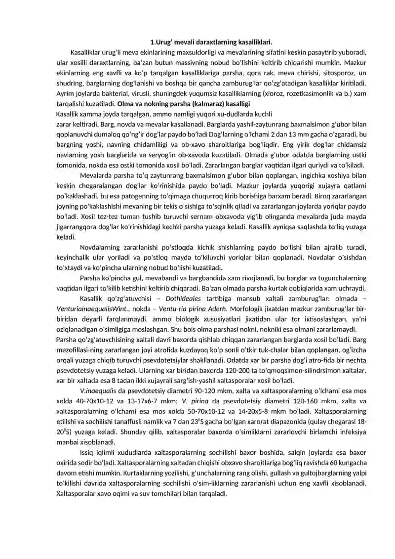 Urug’ mevali daraxtlarning kasalliklari 2