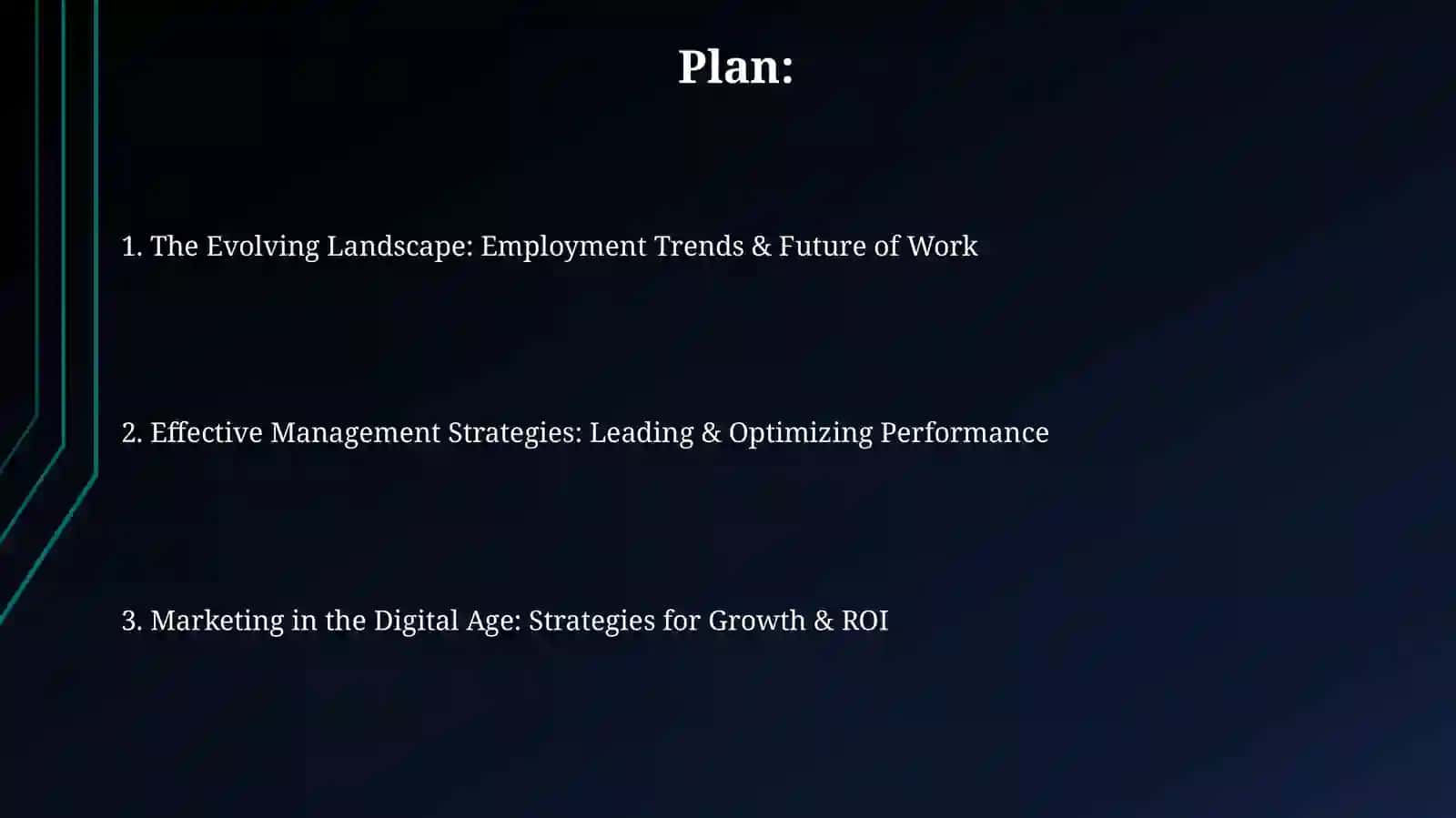 Employment, management and marketing. Presentation 2