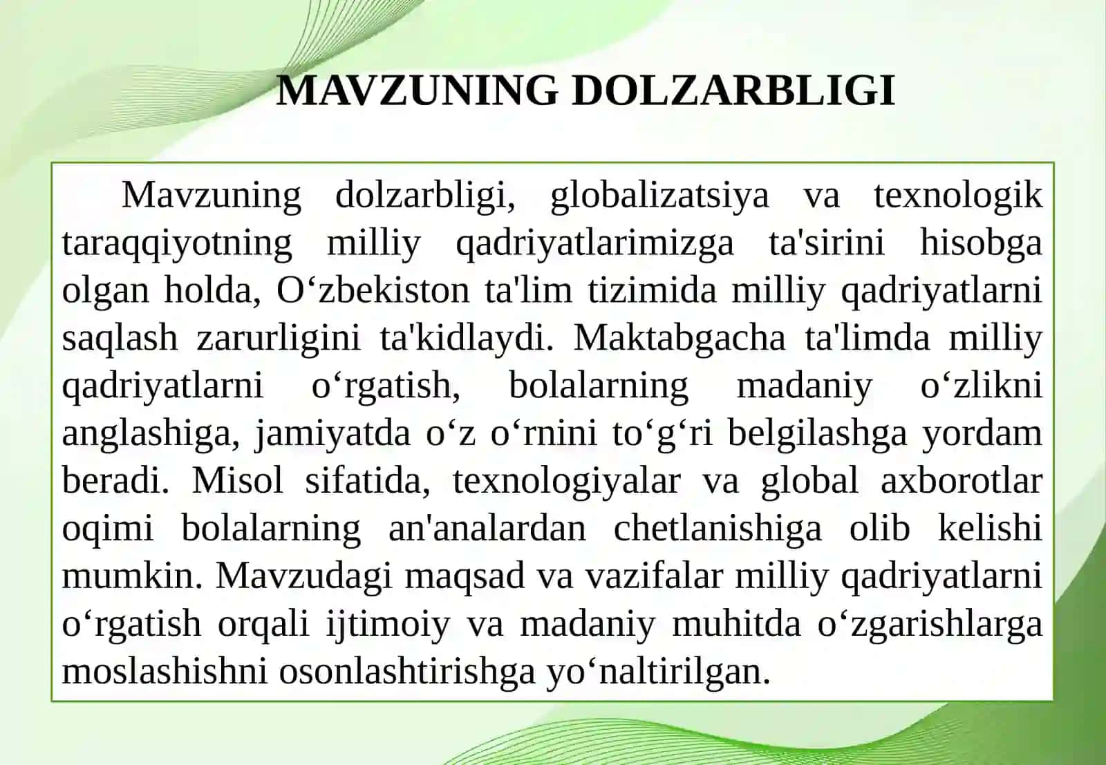 Maktabgacha ta'limda milliy qadriyatlarni o'rgatish va jamoatga madaniyat oshirish 2