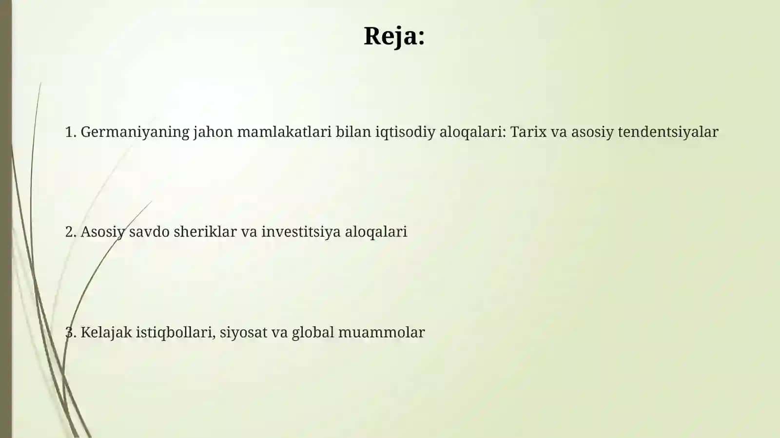 Germaniya Federativ Respublikasi jahon mamlakatlar bilan iqtisodiy munosobatlari 2