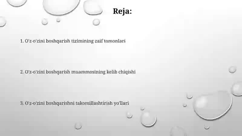 O'z-o'zini boshqarish muommosi 2