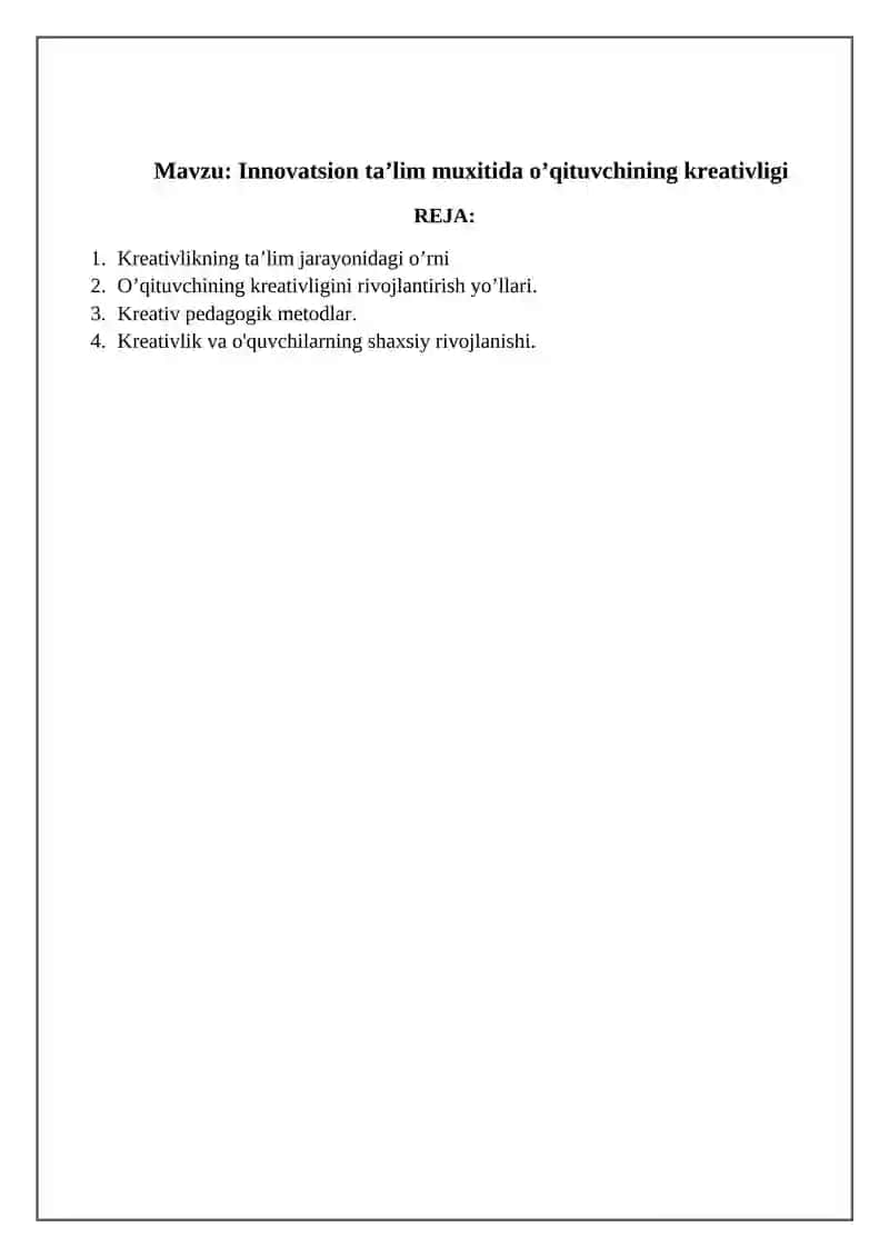 Innovatsion ta’lim muhitida o’qituvchining kreativligi 2
