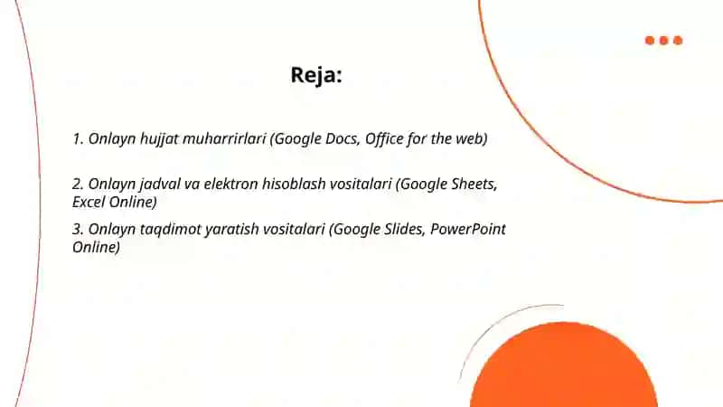 Onlayn hujjat muharrirlari (Google Docs, Office for the web) 2