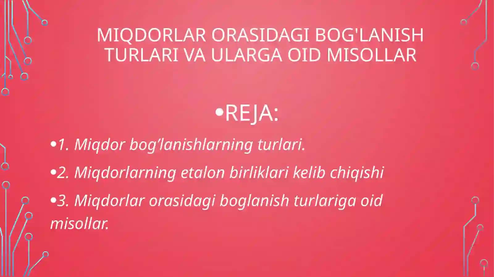 Miqdorlar orasidagi bog'lanish turlari va ularga oid misollar 2