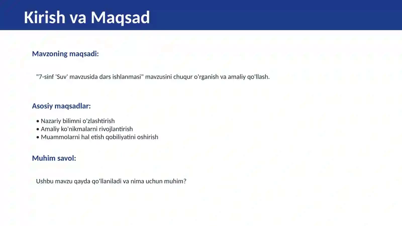 7-sinf 'Suv' mavzusida dars ishlanmasi 2