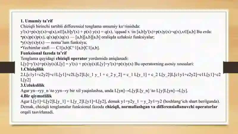 BIRINCHI TARTIBLI CHIZIQLI DIFFERENSIAL TENGLAMALAR 2