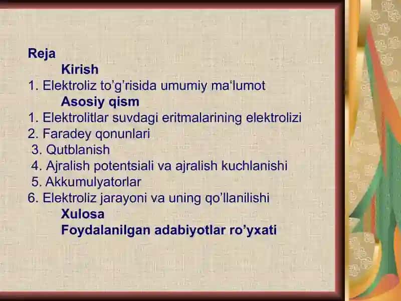 Elektroliz. Elektroliz qonunlari 2