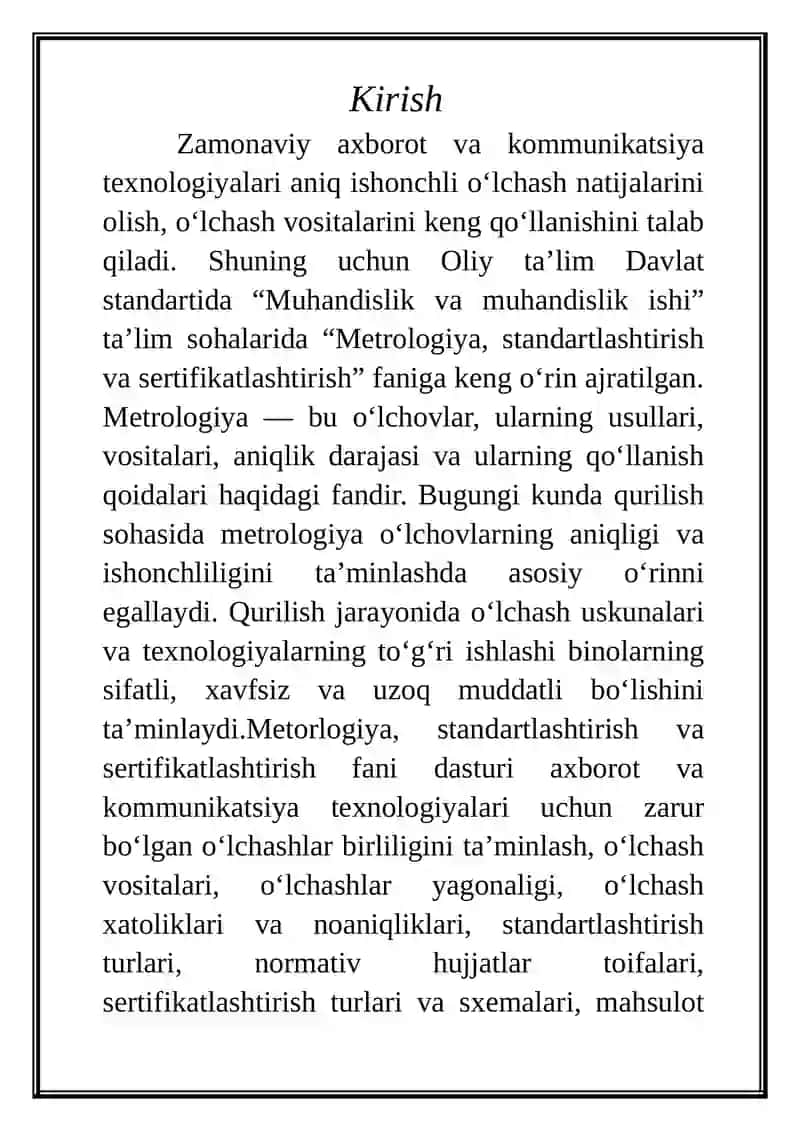 Metrologiya, standartlashtirish va sertifikatlashtirish 2