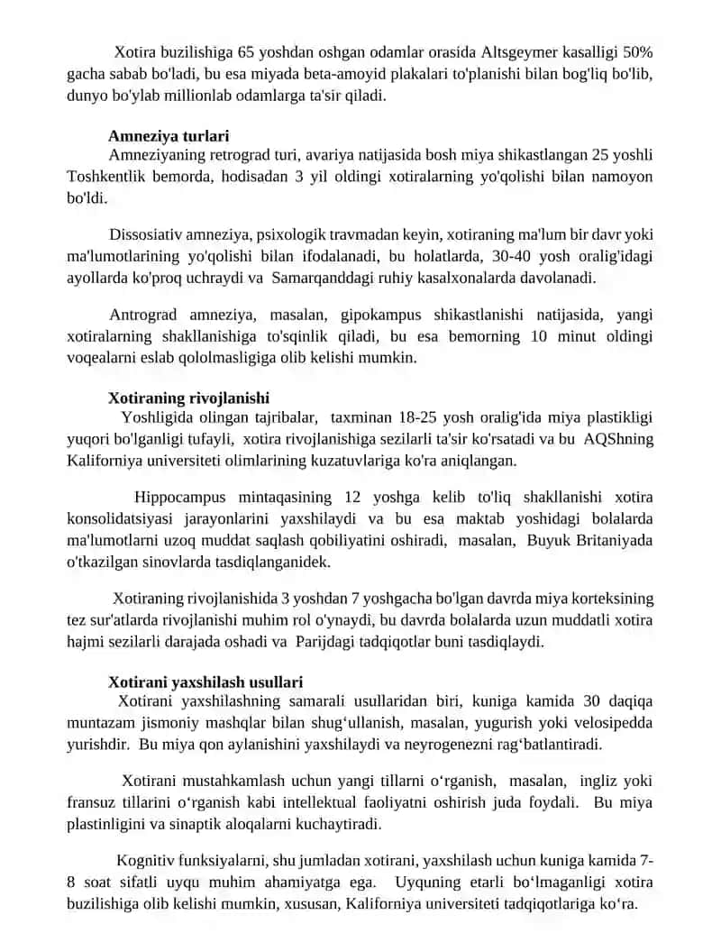 Хотиранинг ривожланиши ва бузилиши 2