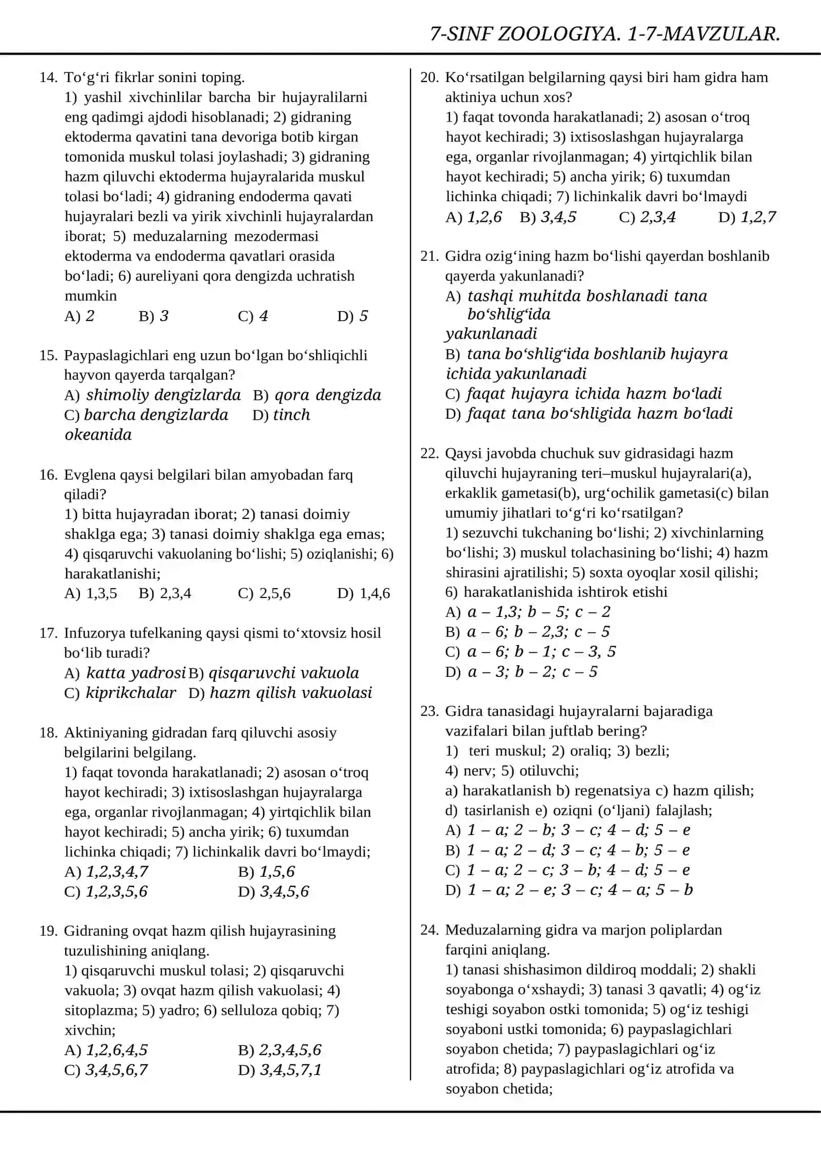 7-SINF ZOOLOGIYA. 1-7-MAVZULAR 2