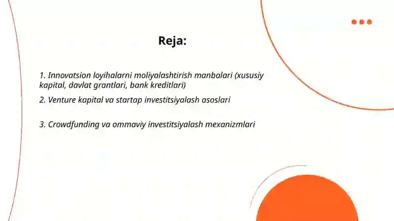 Innovatsion loyihalarni investitsiyalash 2