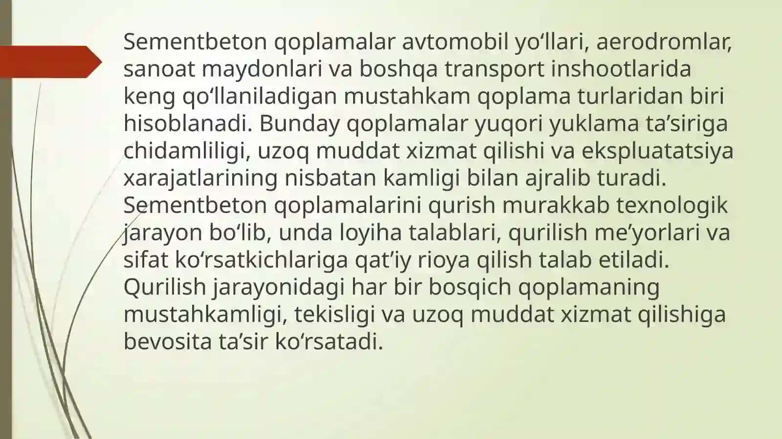 Sementbeton qoplamalarini qurish texnologik jarayonlari. Sifat nazorati 2