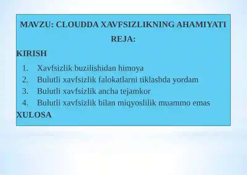 CLOUDDA XAVFSIZLIKNING AHAMIYATI 2