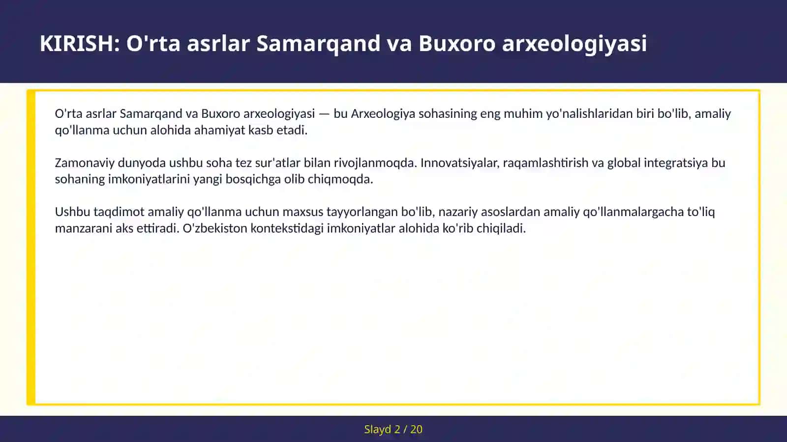 O'RTA ASRLAR SAMARQAND VA BUXORO ARXEOLOGIYASI 2