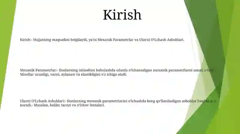 Mexanik Parametrlar Va Ularni OʻLchash Asboblari 2