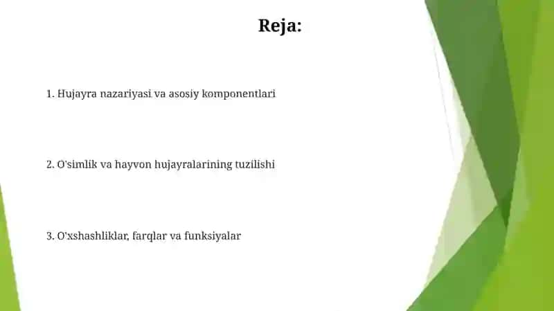 Osimlik va hayvon hujayrasining tuzilishi ularning o'zaro va farqli jihatlari 2