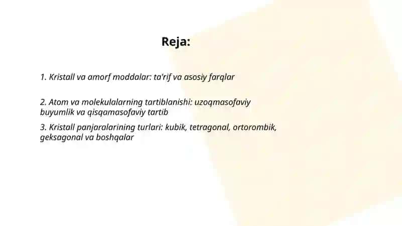 Kristall va amorf moddalar farqlari 2