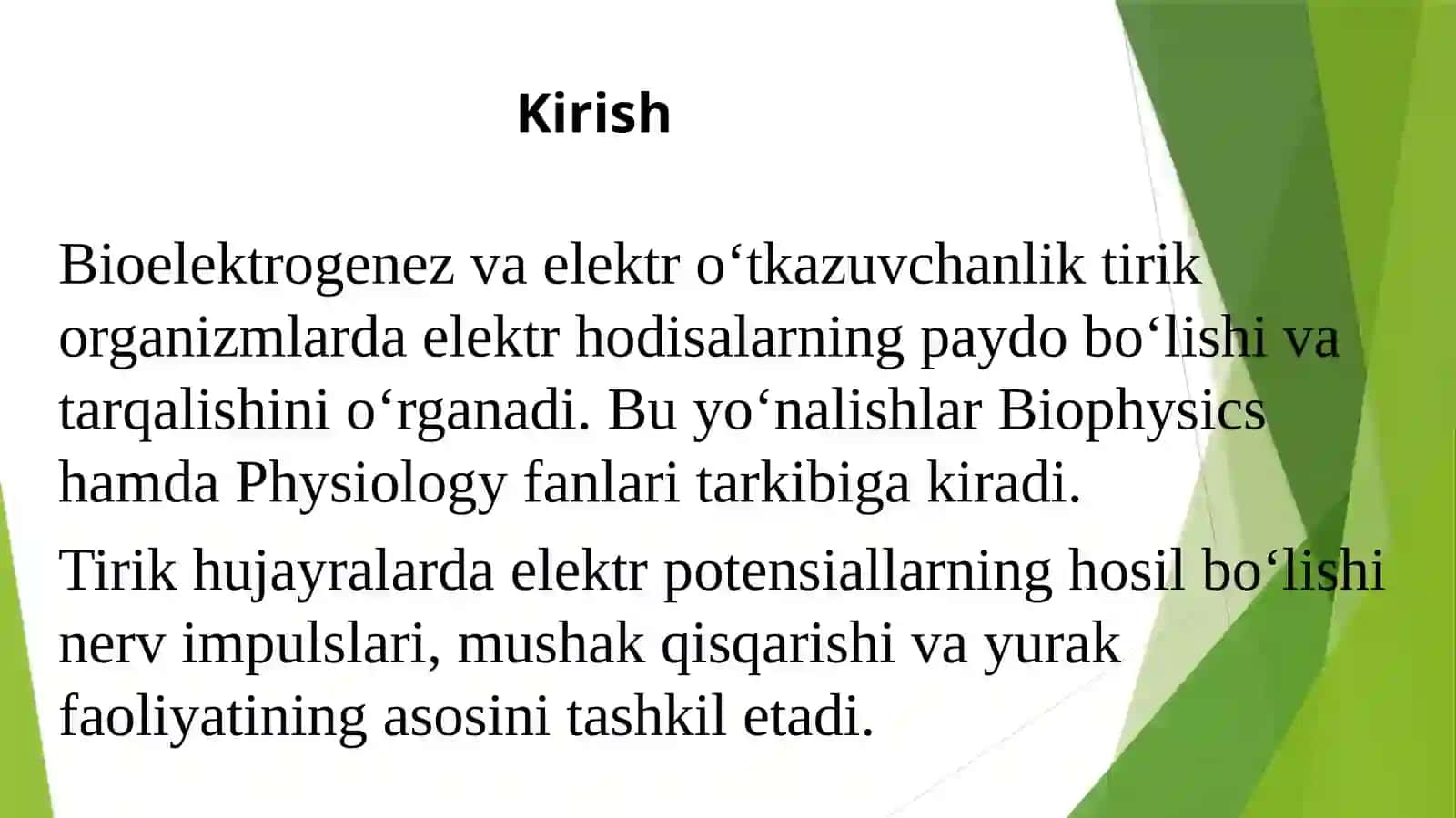 BIOELEKTROGENEZ VA ELEKTR O‘TKAZUVCHANLIK 2