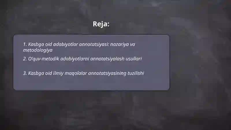 Kasbga oid adabiyotlar annotatsiyasi 2