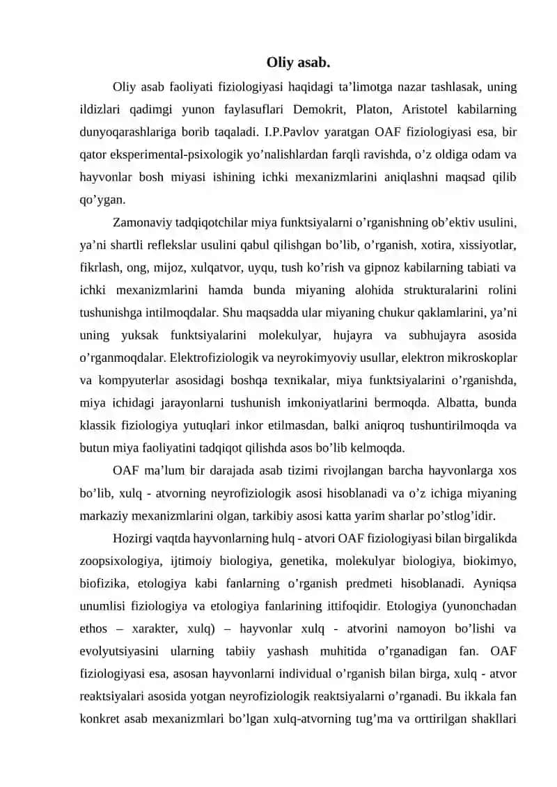 Oliy asab faoliyati fiziologiyasi 2