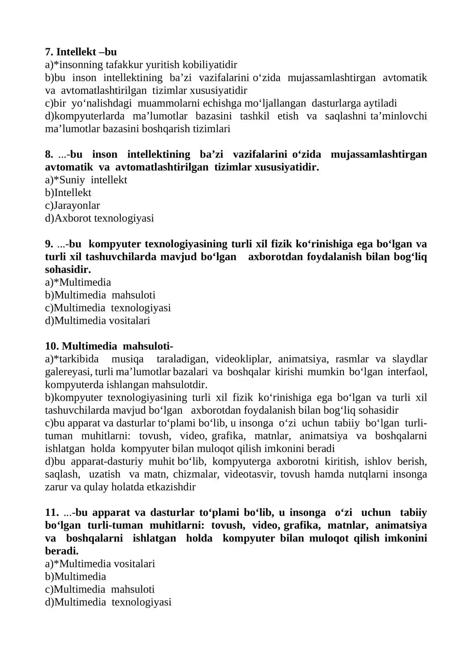 Informatika fanidan test 2
