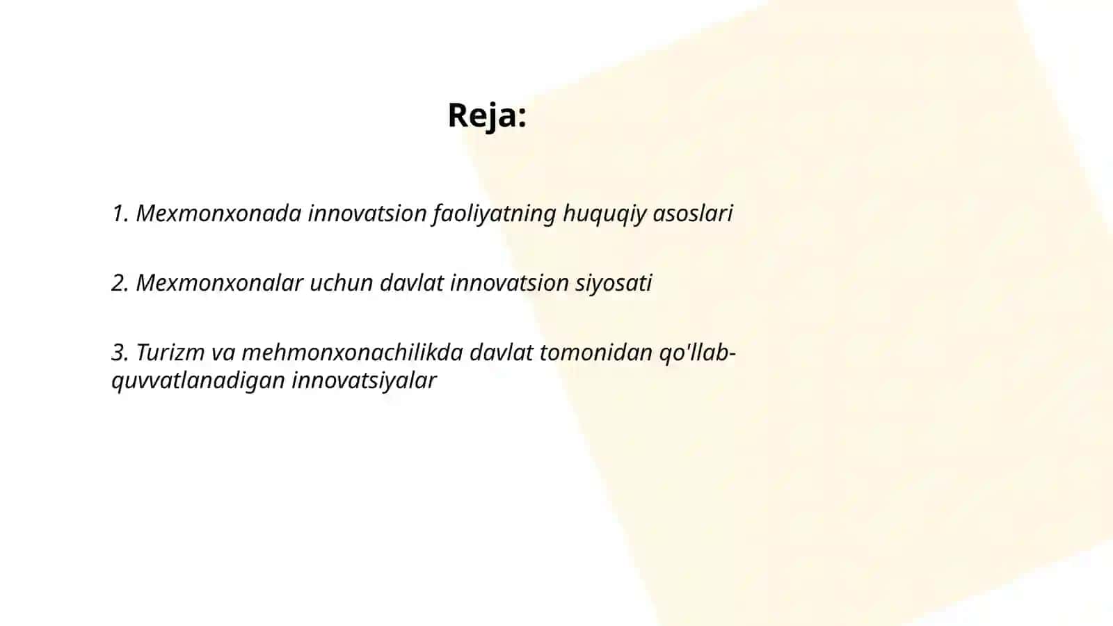 Mexmonxonada Innovation faoliyatni davlat tomonidan tartibga solinishi 2