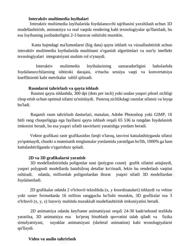 Kompyuter grafikasi va multimedia texnologiyalari 2