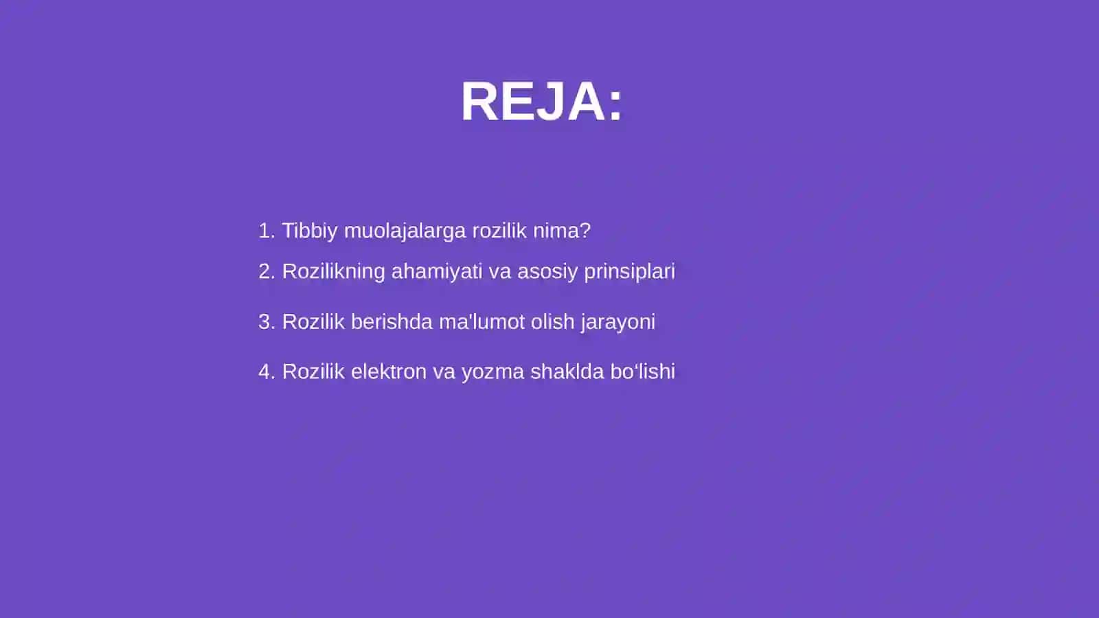 Tibbiy muolajalarga rozilik masalasi 2