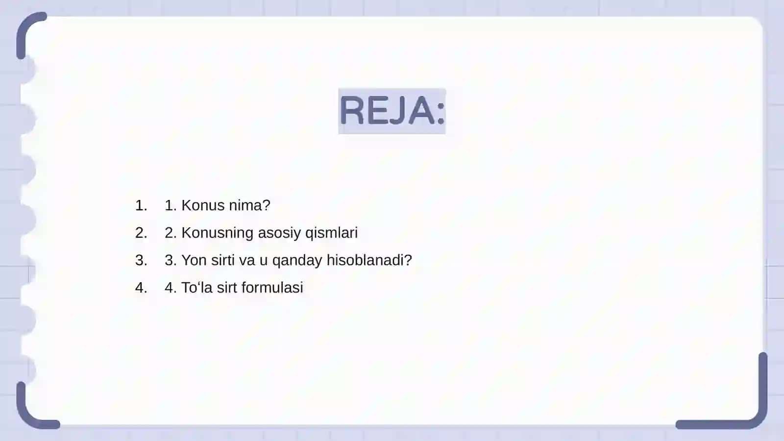 Konusning toʻla sirti va hajmi 2