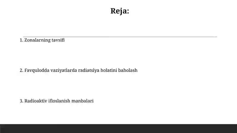 Favqulotdavaziyatni baholashRadiatsion holatRadioaktiv zararlanish manbalariZonalar tavsiflari 2
