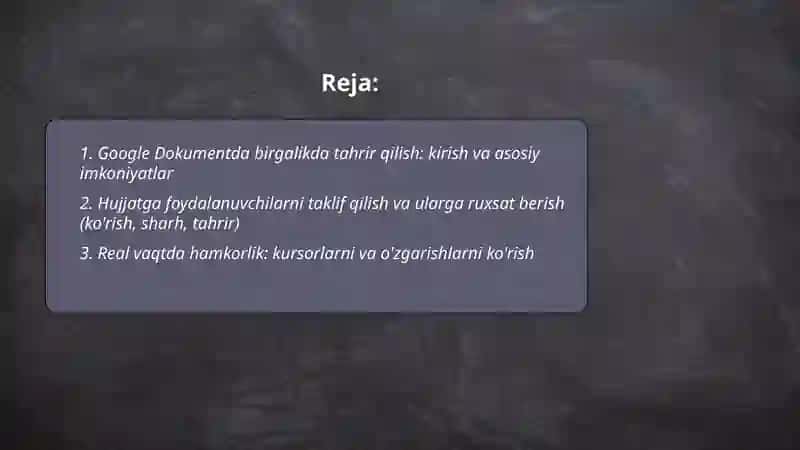Google dakumentda xujjatni birgalikda tahrirlash 2