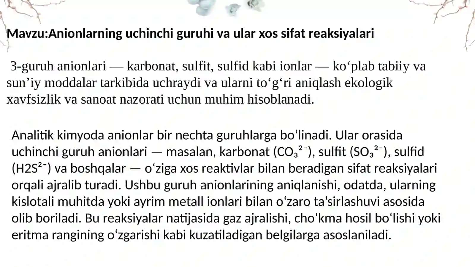 Analitik Kimyoda Anionlarning 3-Guruhi 2