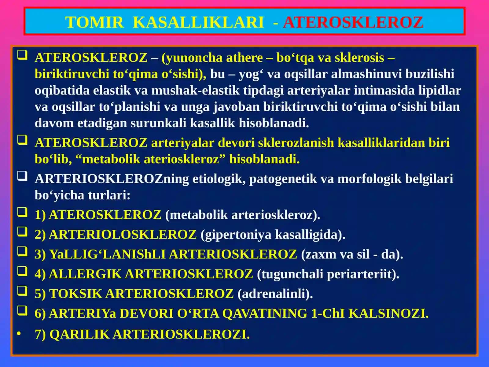 TOMIR KASALLIKLARI -ATEROSKLEROZ 2