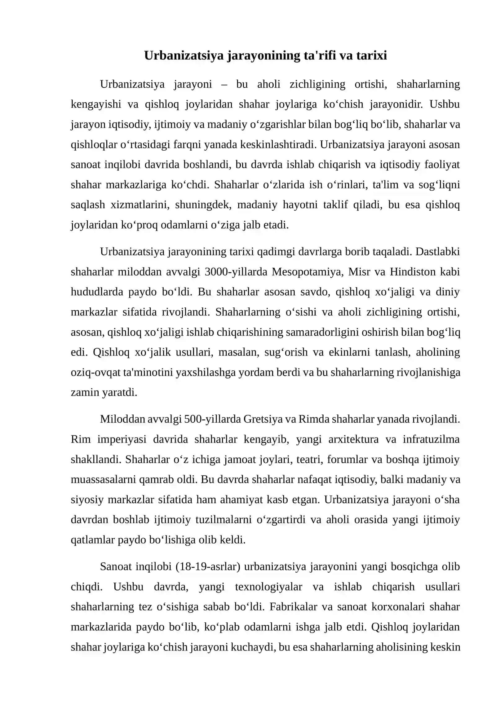 Urbanizatsiya jarayonlarini kuzatish 2