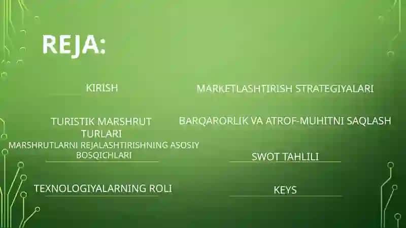 Turistik marshrutlarni ishlab chiqish usullari 2