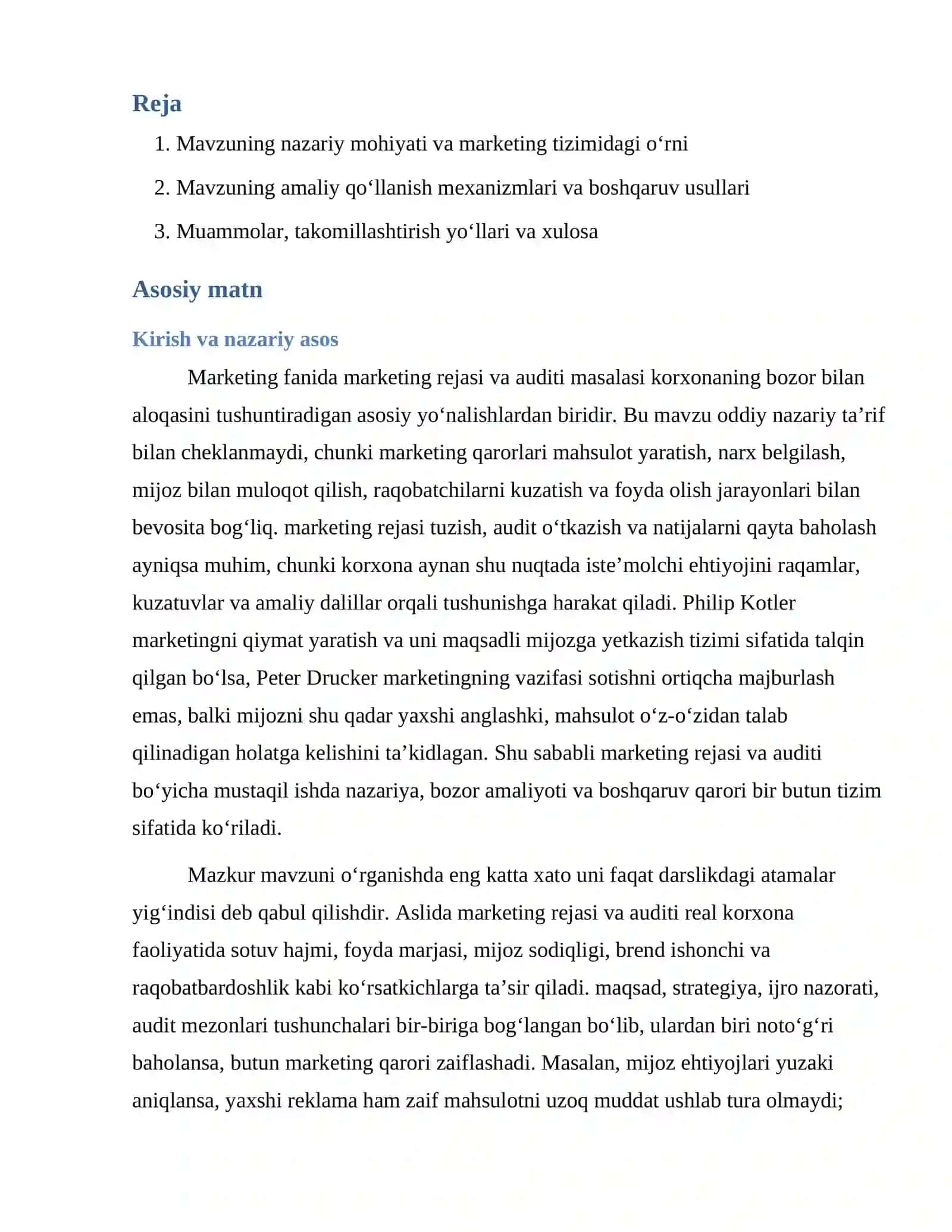 Marketing rejasi va auditi 2