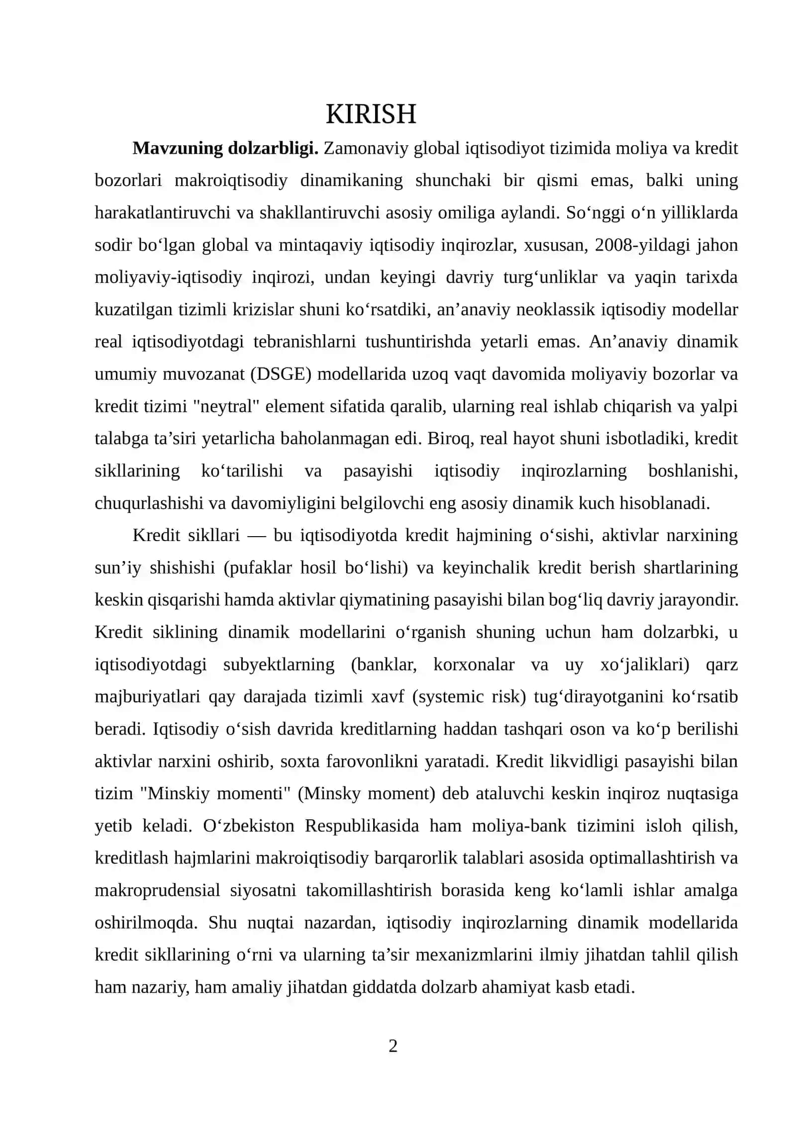 Dinamik modellashtirishda kredit tsiklari 2