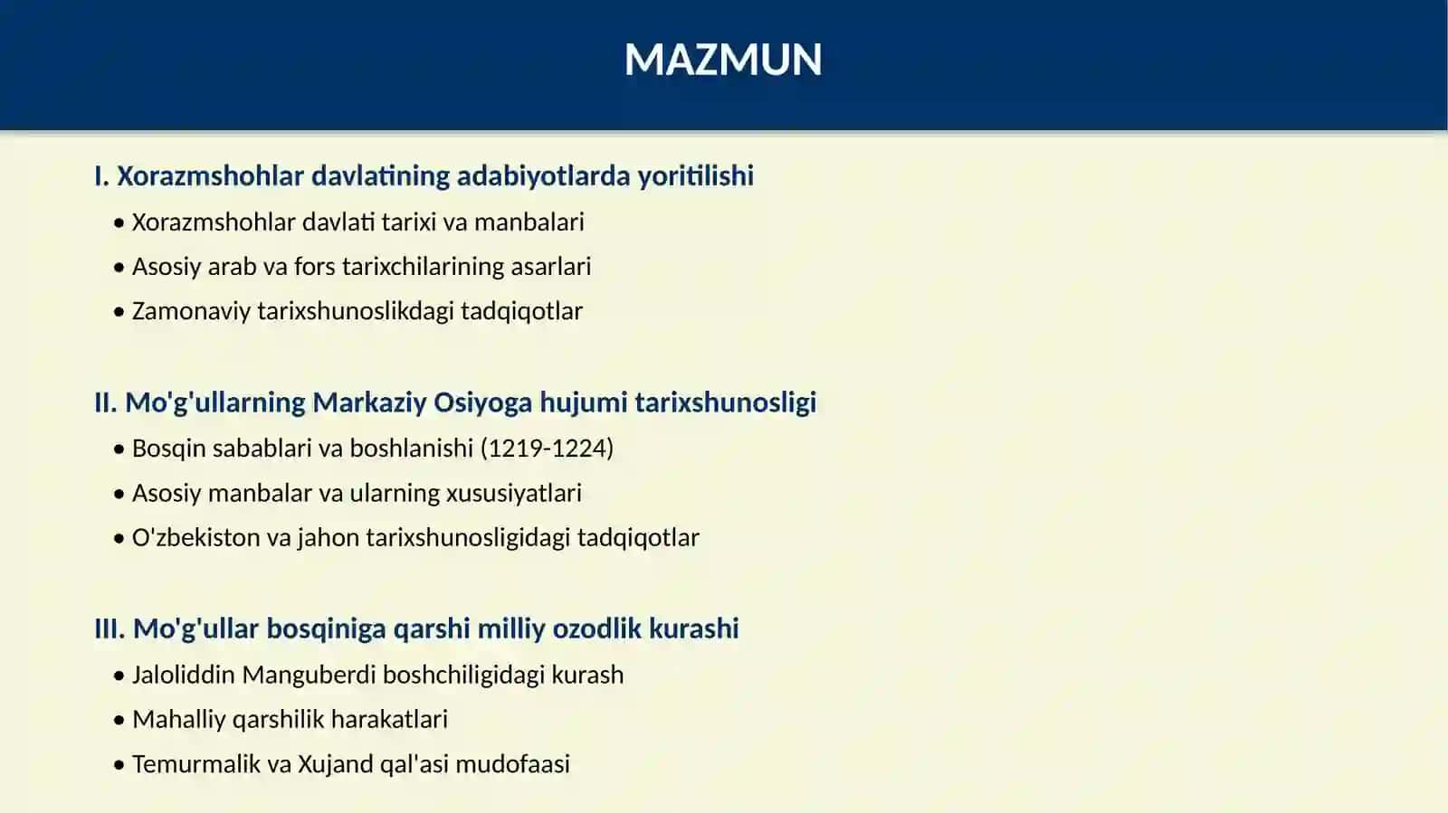 XII-XIV ASRLAR MARKAZIY OSIYO XALQLARI TARIXSHUNOSLIGI 2