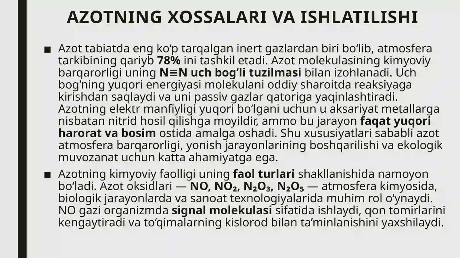 AZOTNING XOSSALARI VA ISHLATILISHI 2