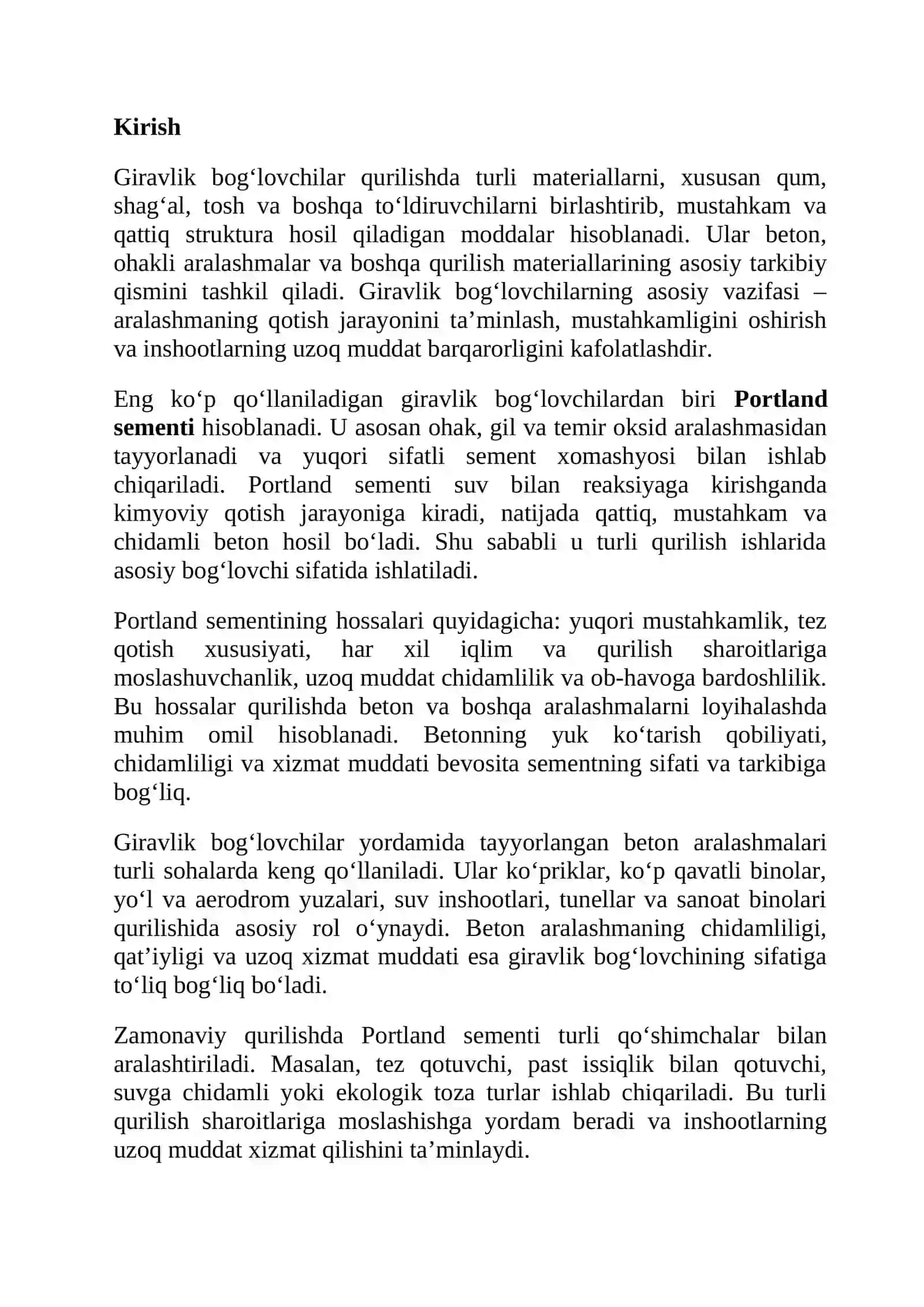 Giravlik bog‘lovchilar va Portland sement hossalari 2