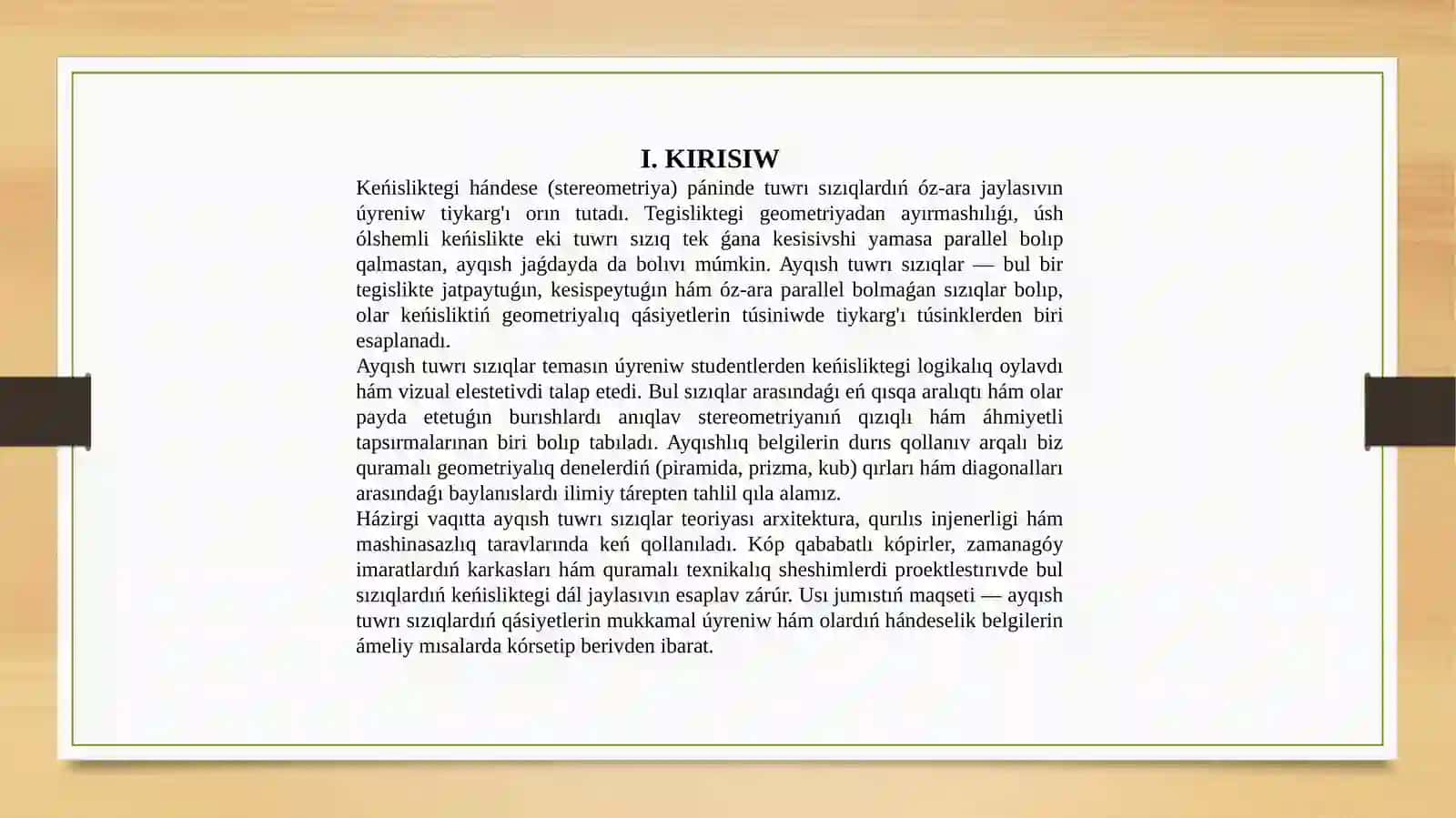 Ken`isliktegi ayqish tuwri siziqlar 2