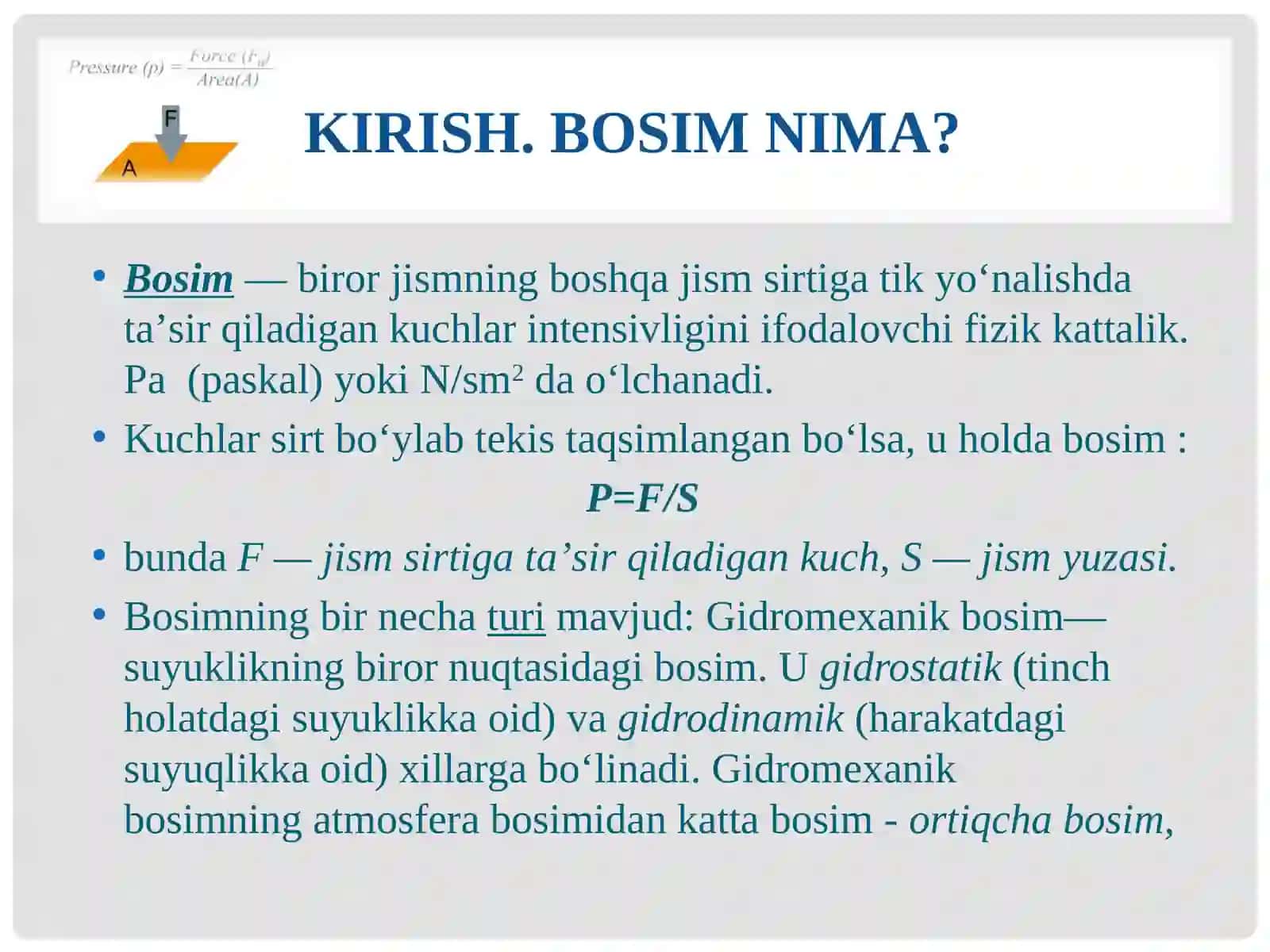 Bosim va uning o'lchov birliklari 2