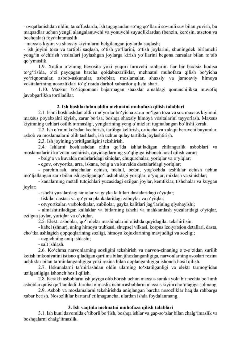 Ta’mirchi uchun odatiy xafsizlik ko`rsatmalarini o`rganish 2